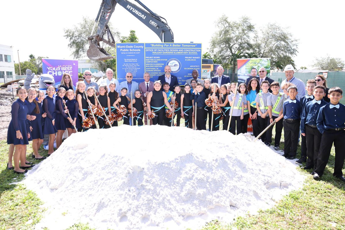 MDCPSCapital's tweet photo. Groundbreaking event ceremony to commemorate @HGESDolphins. A $8.1M project funded by the #GOBprogress for a new addition with six classrooms, a covered walkway, and 20 parking spaces. @SuptDotres @ralo2565 https://t.co/8zoIeFXkoE