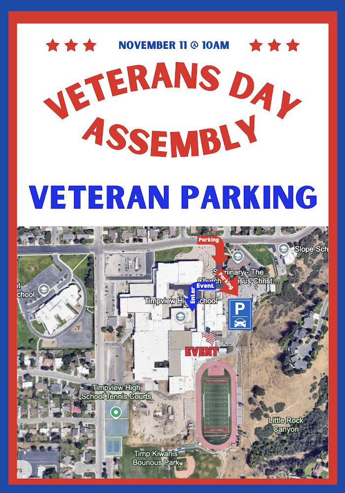 Happy #ElectionDay! Today is a good day to mark your calendars for next week’s Veterans Day celebration—11/11 @ Timpview High in #Provo. Reserved parking available for all guests!

THANK YOU to our veterans for sacrificing so much to preserve our democracy! 🇺🇸 🗳️