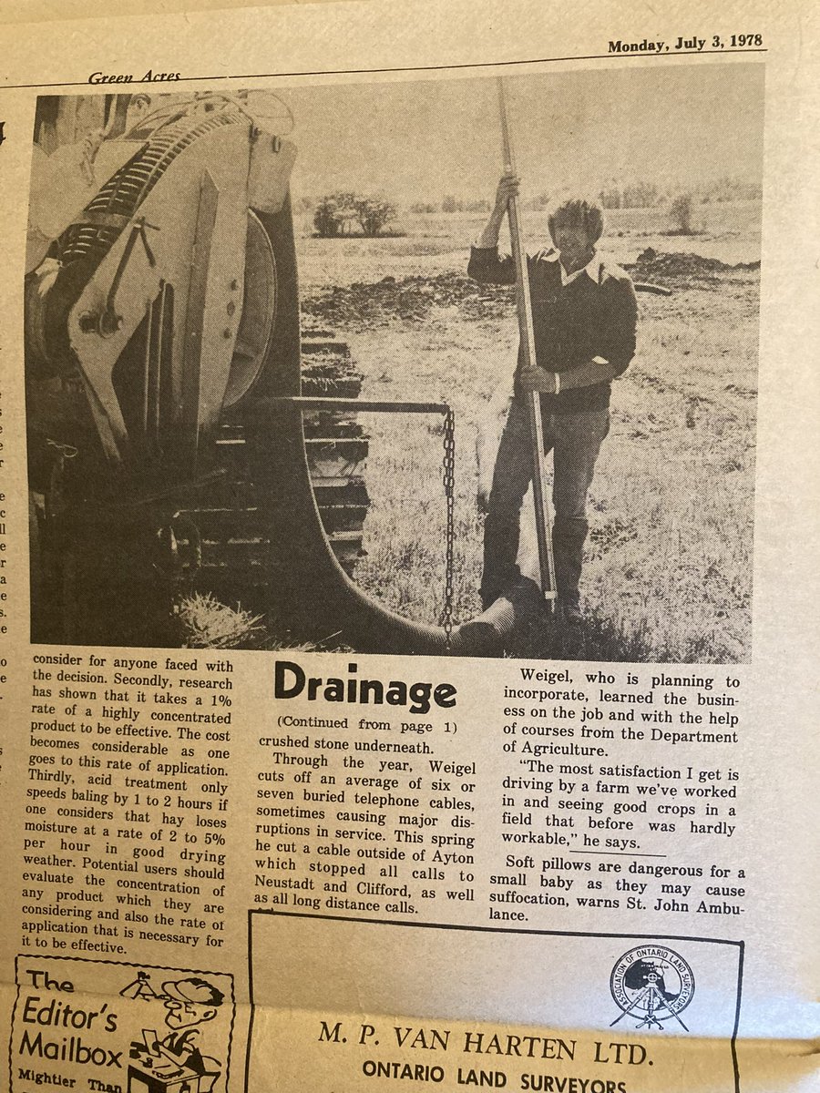 WeigelDrainage's tweet image. 1978 Article from farm paper in Harriston Review and Palmerston Observer talking about Weigel Drainage.