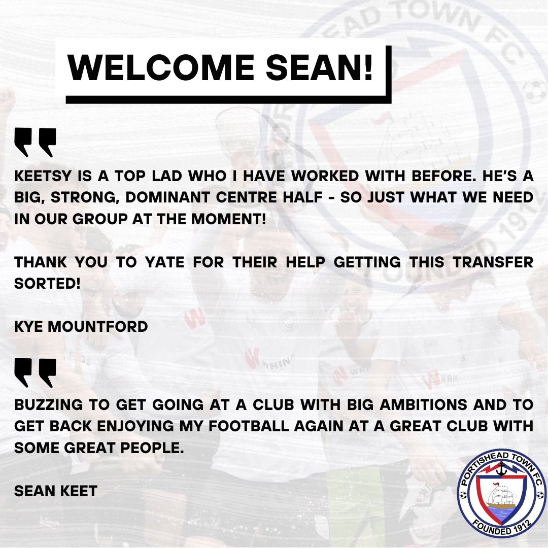 PortisheadTown's tweet image. 🚨 NEW SIGNING! 🚨

A very warm #posset welcome to Sean Keet 🙌 Sean joins us from Yate Town, having previously also played for Westbury.

A dominant centre half Keetsy will bring added strength, experience and depth to the defence.

#uptheposset ⚪️⚫️