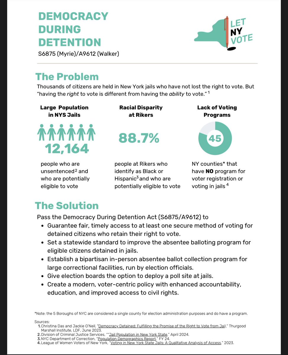 Fortunately, Elections Chairs <a href="/TheRealLatriceW/">Latrice Walker</a> and <a href="/SenatorMyrie/">NYS Senator Zellnor Y. Myrie 米维</a> have a bill called the Democracy During Detention Act to address this injustice. 

Are your state reps co-sponsors? If not, ask them to sign on ASAP and help fix this.