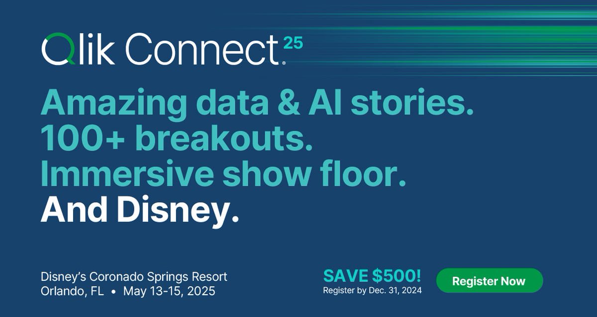 AlexTekPT's tweet photo. Registration is now open for #QlikConnect 2025! Learn about the latest in data and AI, connect with industry leaders, and get hands-on with new Qlik innovations. Don’t miss out on the insights and networking- register now and save! https://t.co/BiavI6rqLW https://t.co/2RhE4P4dzO