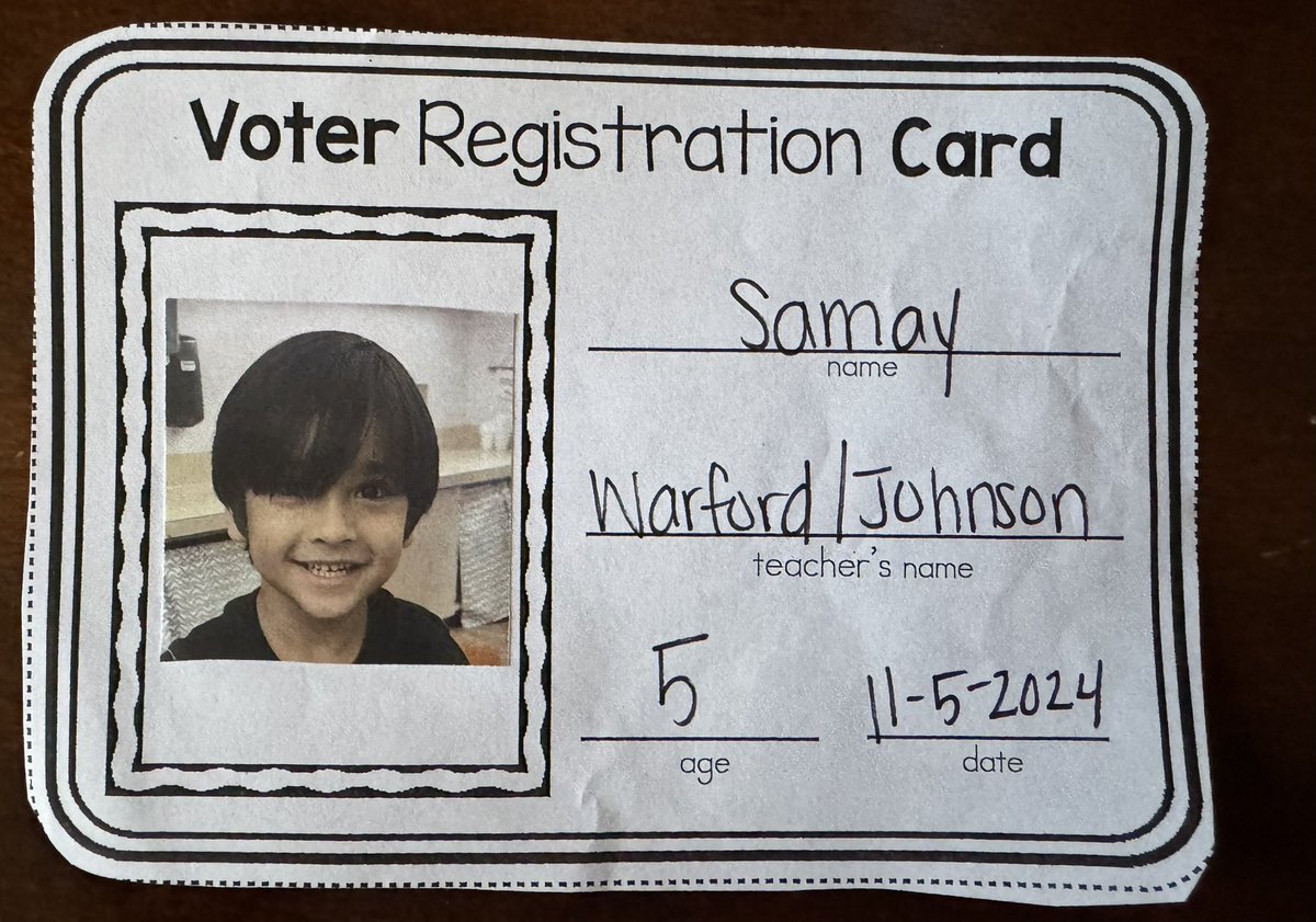In school my son got his “voter registration card”, so cool.