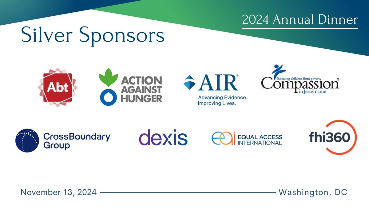 SID-US (@sidunitedstates) on Twitter photo Join our #GlobalDev network at the #SIDUSDinner on November 13! Thanks to our silver Sponsors: <a href="/AbtGlobalImpact/">Abt Global</a>, @Acfusa, @AIRinforms, @Compassion, <a href="/CrossBoundary/">CrossBoundary</a>, <a href="/DexisConsulting/">Dexis</a>, <a href="/EqualAccessIntl/">Equal Access International</a>, and @FHI360. Don't miss out! 🔗 Secure your spot today: buff.ly/4fxJS2R. Join our #GlobalDev network at the #SIDUSDinner on November 13! Thanks to our silver Sponsors: <a href="/AbtGlobalImpact/">Abt Global</a>, @Acfusa, @AIRinforms, @Compassion, <a href="/CrossBoundary/">CrossBoundary</a>, <a href="/DexisConsulting/">Dexis</a>, <a href="/EqualAccessIntl/">Equal Access International</a>, and @FHI360. Don't miss out! 🔗 Secure your spot today: buff.ly/4fxJS2R.