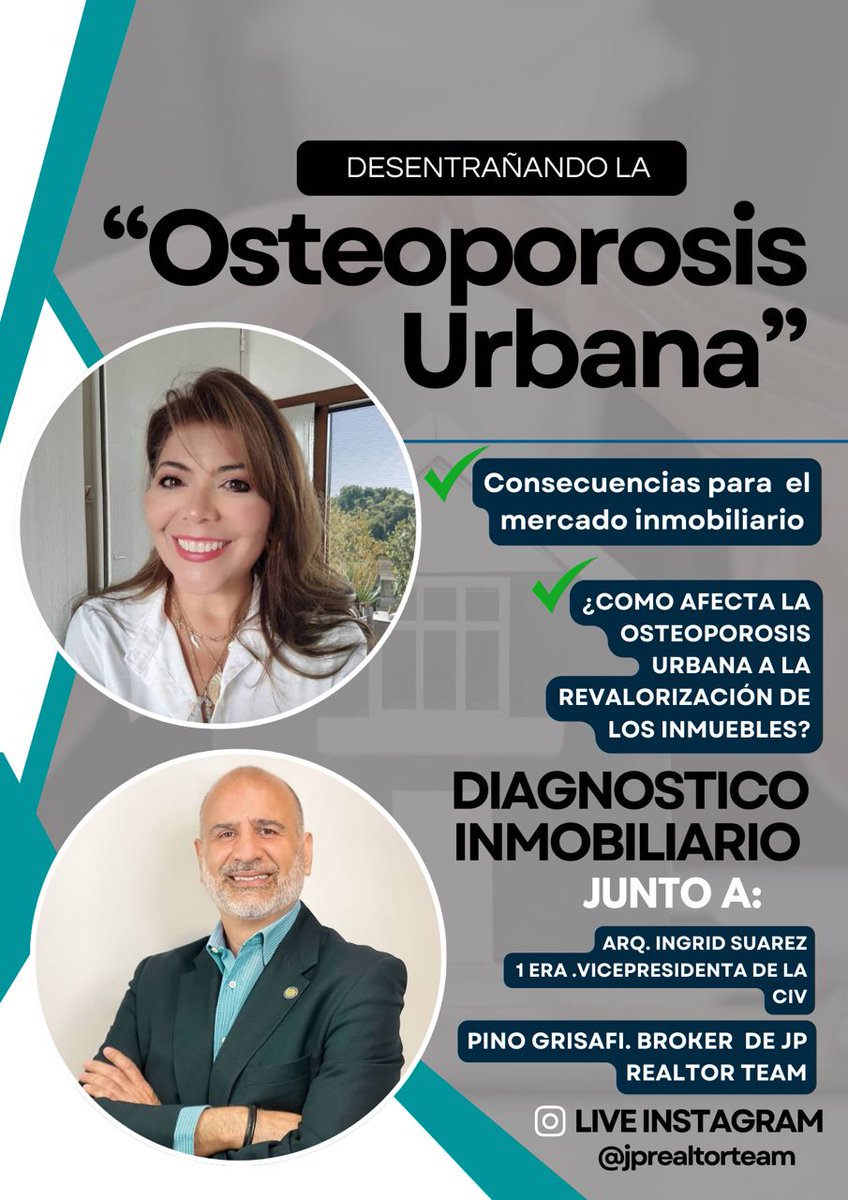 pinogp71's tweet photo. Mañana miércoles 6 de noviembre a las 8:30 am los esperamos en nuestro Diagnóstico Inmobiliario: Desentrañando la Osteoporosis Urbana, live de Instagram por la cuenta de @jprealtorteam https://t.co/JF7eiXXRKZ