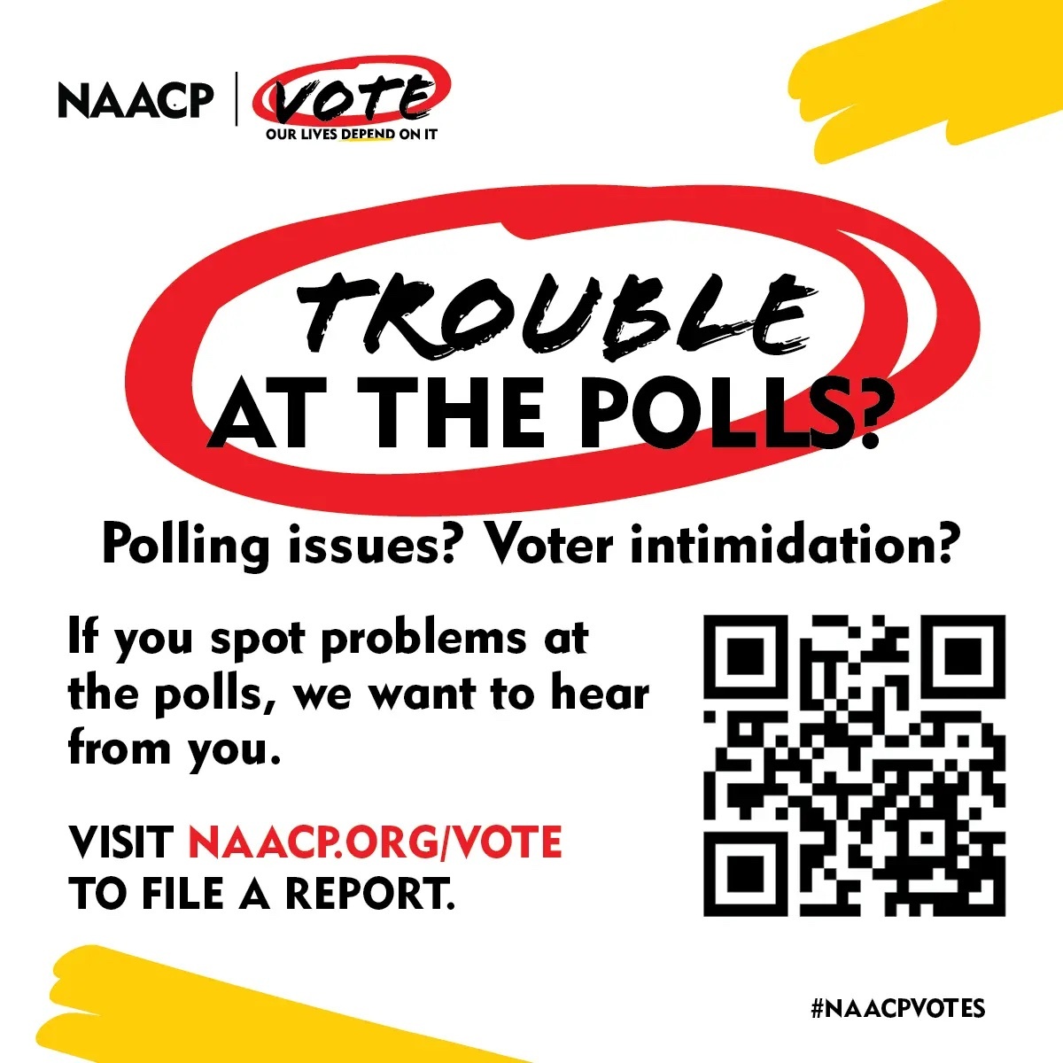 Having trouble at the polls? Don’t leave—help is available! 📲 Call our Election Protection Hotline at 1-866-OUR-VOTE  for support with any voting issues. 

Your voice matters, and we're here to make sure it's heard! 
#NAACPVotes