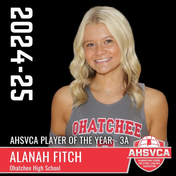 ahsaaradio's tweet photo. AHSAA Female Athlete of the Week presented by Drive Safe Alabama - Buckle up every trip, every seat!
Alanah Fitch - Ohatchee High School
Fitch was named the 3A Volleyball Player of the Year by the AHSVCA. She helped Ohatchee to the state championship match vs Mobile Christian. Fitch is also an outstanding student with a 4.03 GPA.
https://t.co/Hjmzf73XAZ