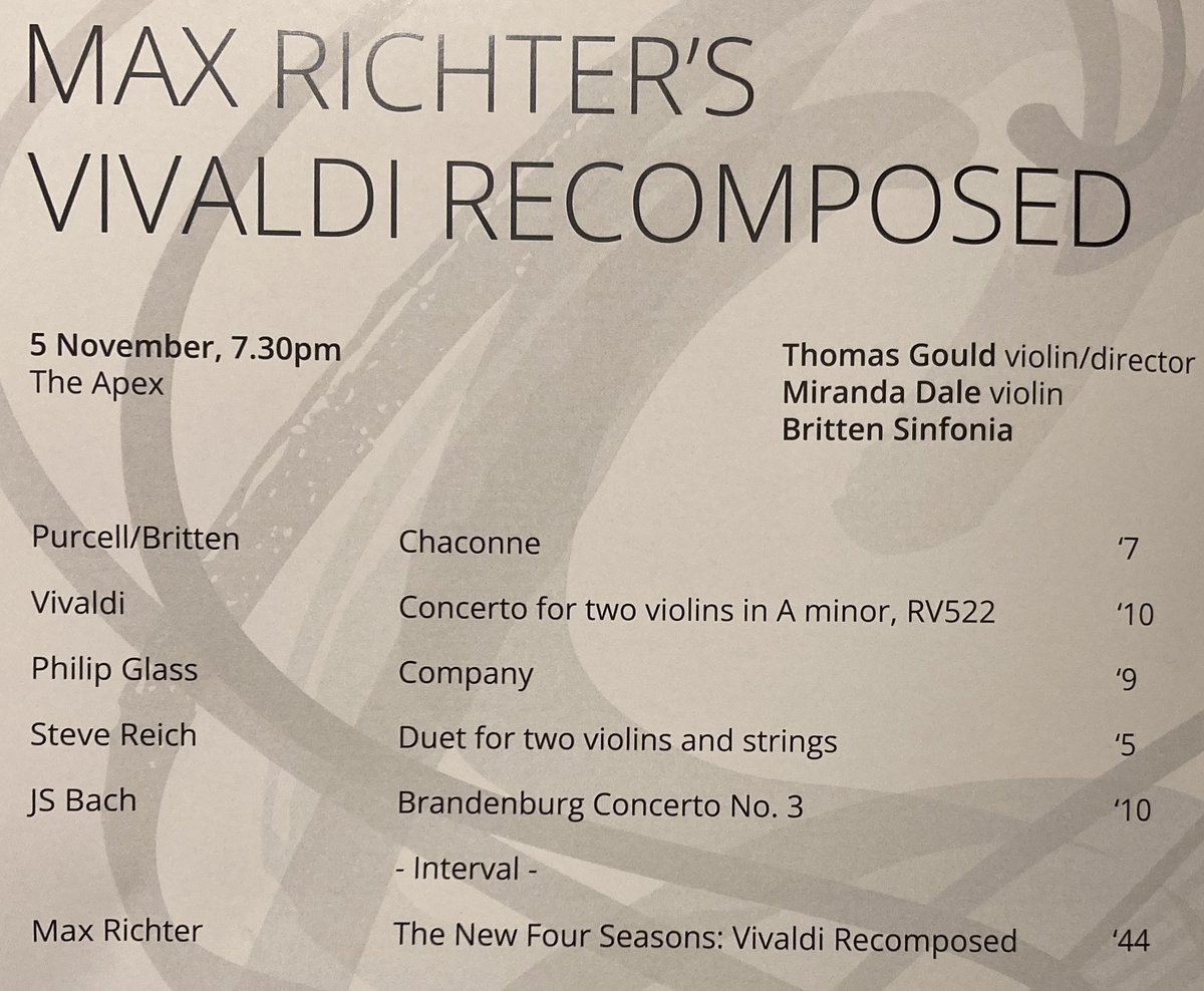 Richard Peat (@composerpeat) on Twitter photo Absolutely stunning concert from <a href="/BrittenSinfonia/">Britten Sinfonia</a> <a href="/ThomasGouldVLN/">Thomas Gould</a> and #MirandaDale <a href="/TheApexVenue/">The Apex</a>. So much energy, vitality, emotion and flawless ensemble. One of the most exciting concerts I’ve ever been to. #livemusic <a href="/maxrichtermusic/">maxrichtermusic</a> <a href="/SteveReich/">Steve Reich</a> <a href="/philipglass/">Philip Glass</a> Absolutely stunning concert from <a href="/BrittenSinfonia/">Britten Sinfonia</a> <a href="/ThomasGouldVLN/">Thomas Gould</a> and #MirandaDale <a href="/TheApexVenue/">The Apex</a>. So much energy, vitality, emotion and flawless ensemble. One of the most exciting concerts I’ve ever been to. #livemusic <a href="/maxrichtermusic/">maxrichtermusic</a> <a href="/SteveReich/">Steve Reich</a> <a href="/philipglass/">Philip Glass</a>