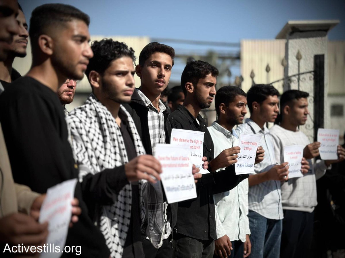 activestills's tweet photo. TODAY: Palestinians gather in Khan Yunis, Gaza Strip, in solidarity with over 1,500 students waiting for border crossings to reopen, enabling them to travel abroad and continue their education after a year of war and a full siege. Photos: @DoaaALBaz2 /Activestills. https://t.co/1zYQi1b4NS