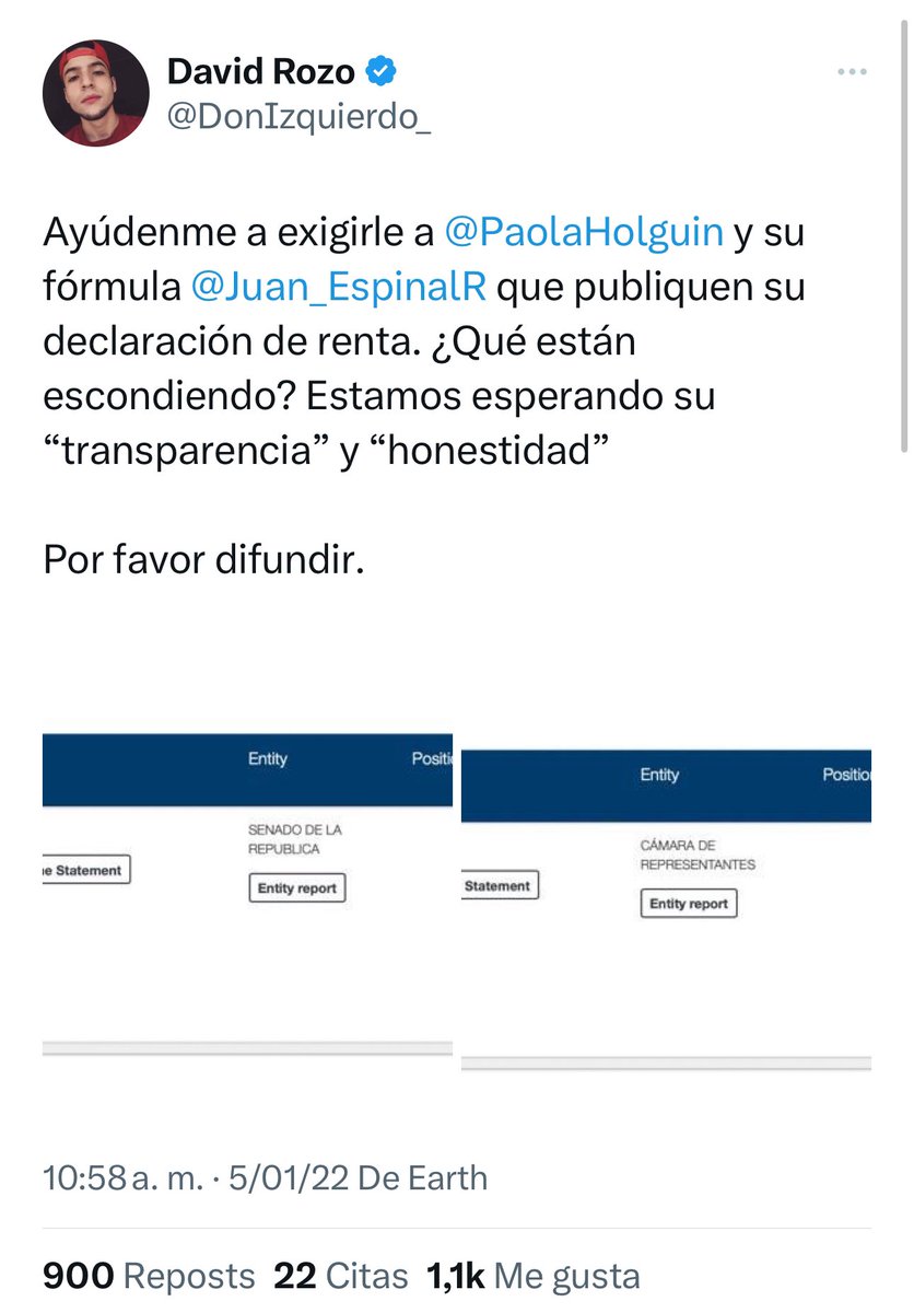 Daniel F. Briceño (@danielbricen) on Twitter photo Señor Jader David Rozo Rojas más conocido como <a href="/DonIzquierdo_/">David Rozo</a> lo invitamos a publicar su declaración de conflictos de interés y su declaración de renta.
Usted como contratista de RTVC tiene la obligación de hacerlo.
Hoy usted está violando la ley 2013 de 2019. Señor Jader David Rozo Rojas más conocido como <a href="/DonIzquierdo_/">David Rozo</a> lo invitamos a publicar su declaración de conflictos de interés y su declaración de renta.
Usted como contratista de RTVC tiene la obligación de hacerlo.
Hoy usted está violando la ley 2013 de 2019.
