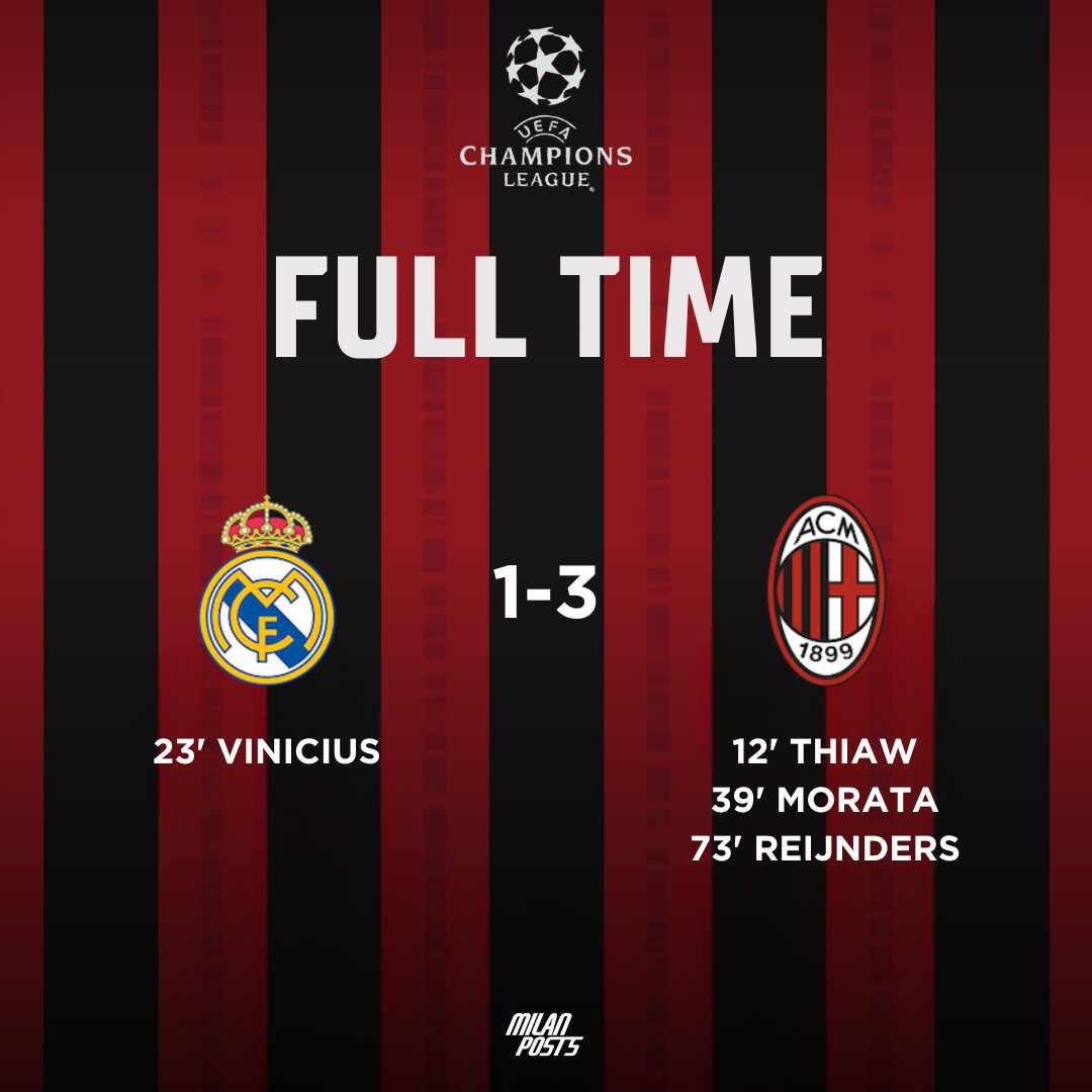 MilanPosts's tweet photo. ✅ AC MILAN WINS AGAINST REAL MADRID https://t.co/QC1bPSP95N