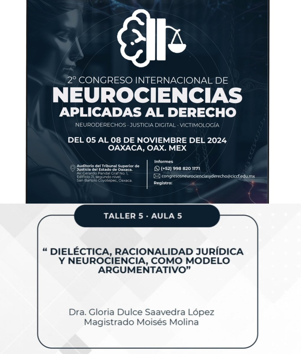 Hoy tuve el privilegio de compartir cátedra en Oaxaca con la Dra. Gloria Saavedra profesora y jurista veracruzana. Hablamos de Racionalidad, Dialéctica y Neurociencia en la Escuela Judicial de Oaxaca. 
<a href="/marioeherrera/">Mario Herrera</a> <a href="/Democracia_2025/">⚖️ Derecho</a> <a href="/SeniorElectoral/">Ius Electoralista</a>