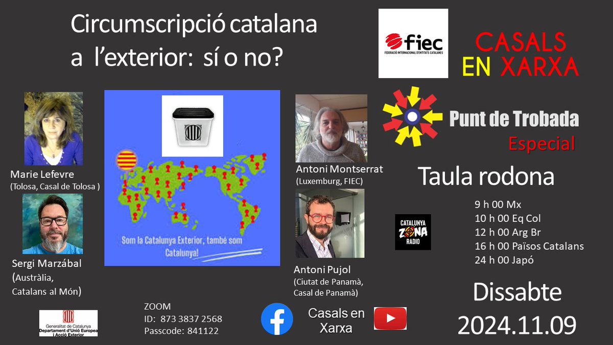 Tenir circumscripcions electorals pròpies pels catalans de l'exterior, com França o Itàlia, és una solució per a millorar el vot exterior ? una llei electoral pròpia ? Parlem-ne. La FIEC organitza, en col.laboració amb Casals en Xarxa, el 9/11 un Fòrum obert sobre el tema.