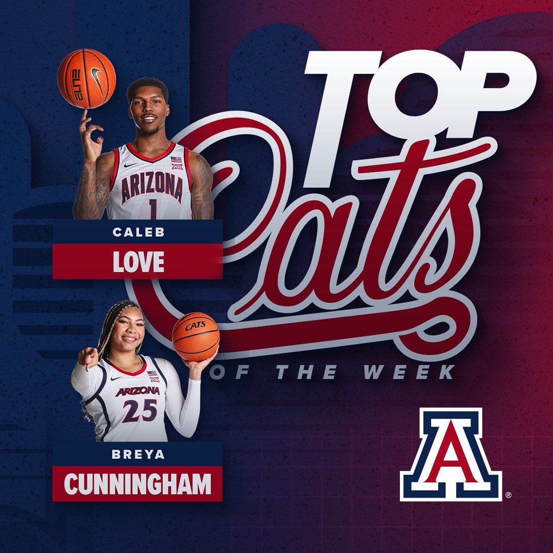 TOP CATS OF THE WEEK 😼

🏀Caleb Love, <a href="/ArizonaMBB/">Arizona Basketball</a> 
· Led the Wildcats with 17 points and six assists in their season opener vs Canisius

🏀 Breya Cunningham, <a href="/ArizonaWBB/">Arizona Basketball</a>   
· Secured her third career double-double with 10 rebounds and 10 points in Arizona's first game of the