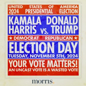 Today is your chance to make your voice heard and shape the future of our communities and country. Whether you’re voting for the first time or the hundredth, every vote matters. 🇺🇸 Happy Election Day 2024! 

#MorrisGroup #Vote
#ElectionDay #Freedom