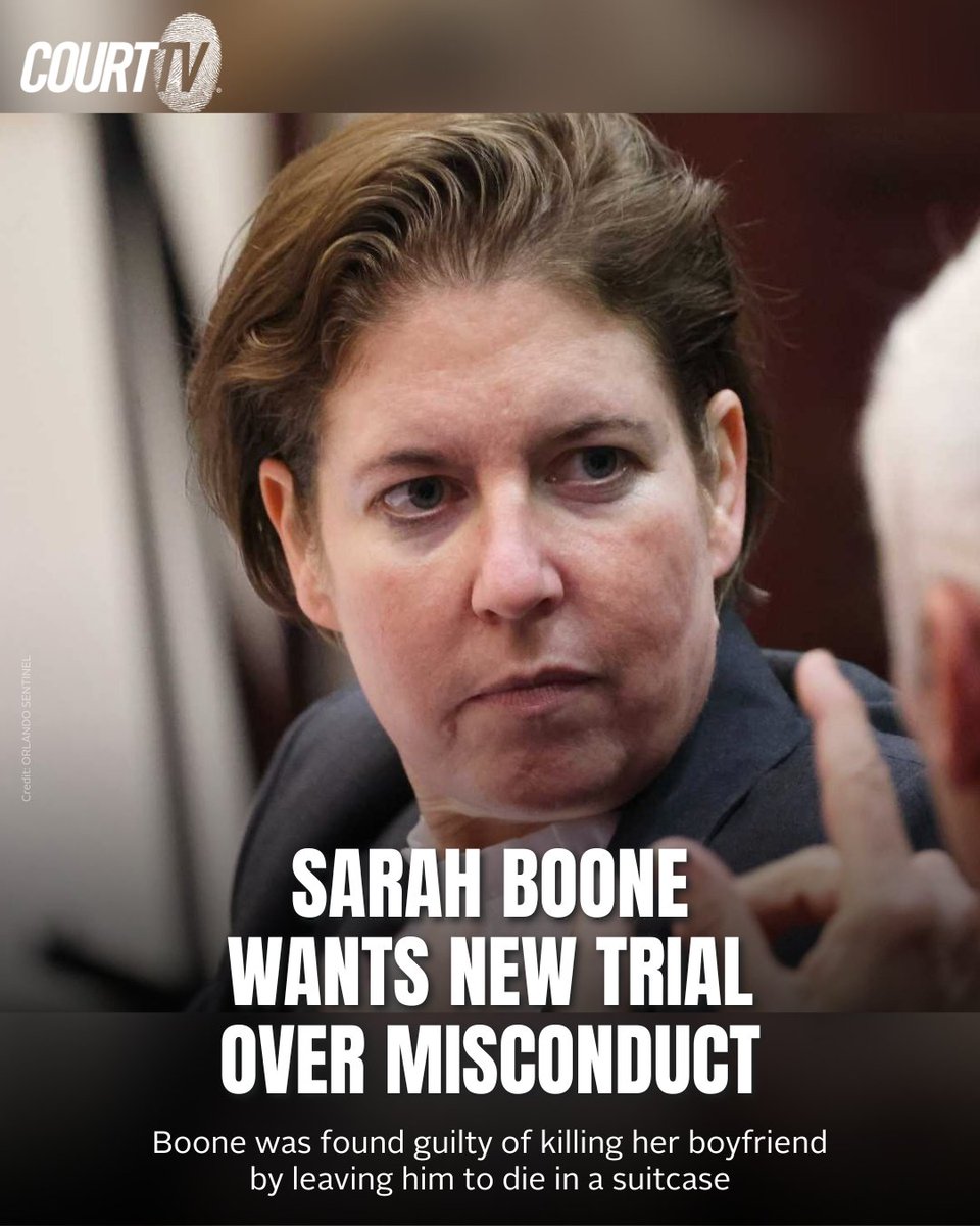 CourtTV's tweet photo. As #SarahBoone awaits sentencing for killing her boyfriend by leaving him in a suitcase, her attorney is fighting to get her a new trial by arguing prosecutorial misconduct and the judge making bad rulings.

#CourtTV Get all the FACTS: https://t.co/FQVqPVlQXL https://t.co/upiG2l8GsJ