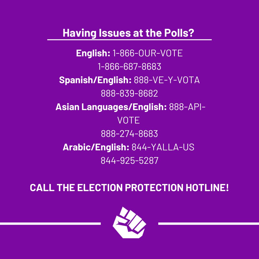 🗳️ Need assistance on Election Day? Protect your vote! If you see any issues or have questions about your rights, call one of the Election Protection Hotlines!