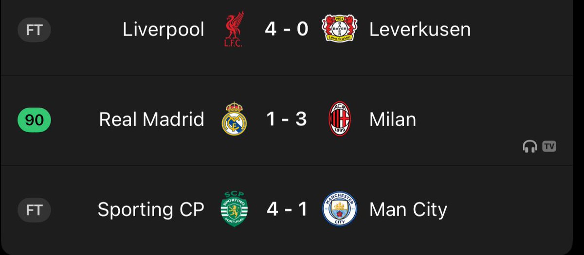 Hephzibah05's tweet photo. Matches won tonight
Liverpool won ✅✅
Real Madrid (So called biggest club in Europe) lost ❌❌
Man City (So called England biggest club) lost❌❌
#uefachampionsleague #ChampionsLeague #Liverpool #RealMilan #RealMadrd #ManCity https://t.co/tOMR4WLONC