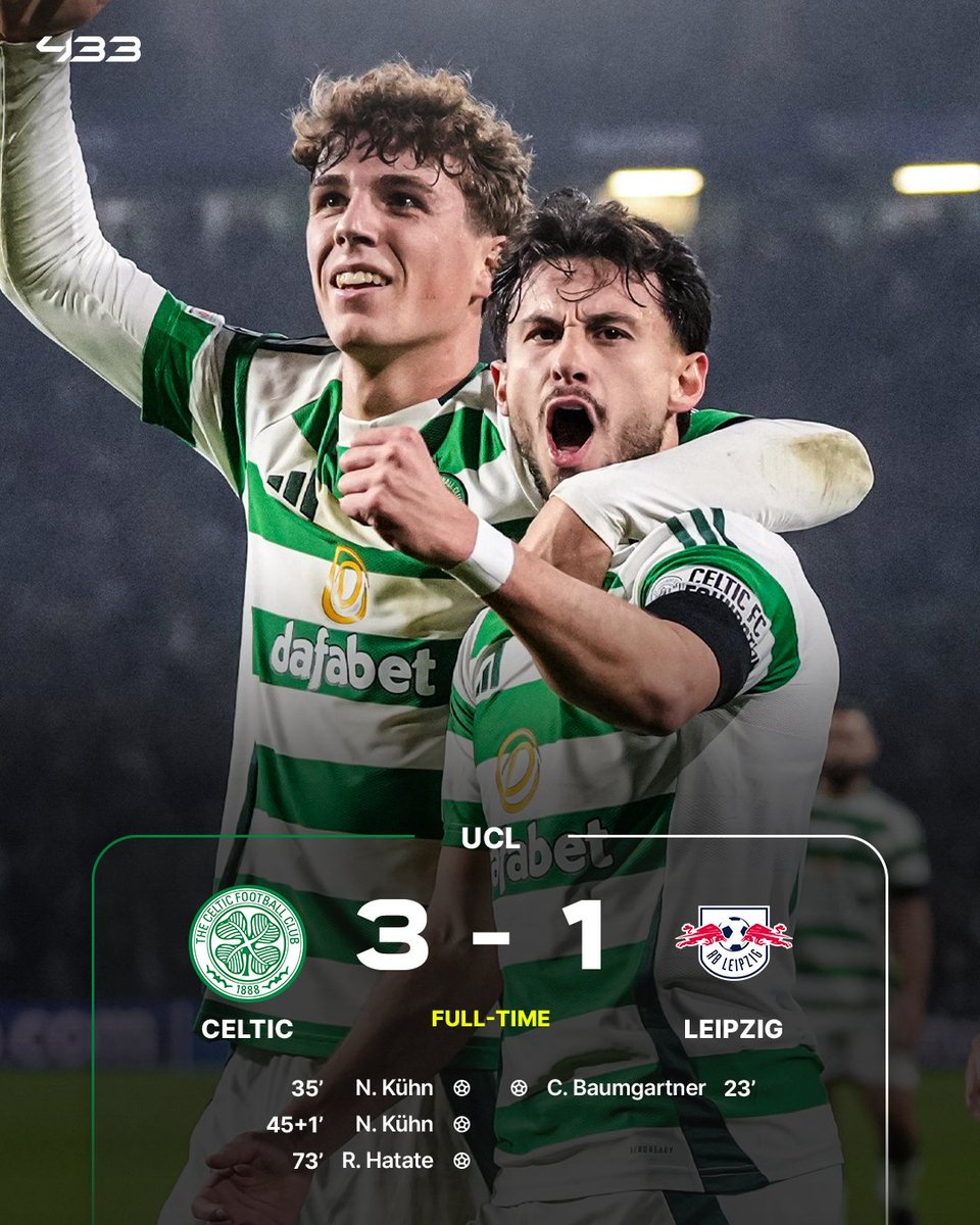 433's tweet photo. Celtic 𝑺𝑻𝑼𝑵 RB Leipzig 😮 https://t.co/o2ALMQ7SVa