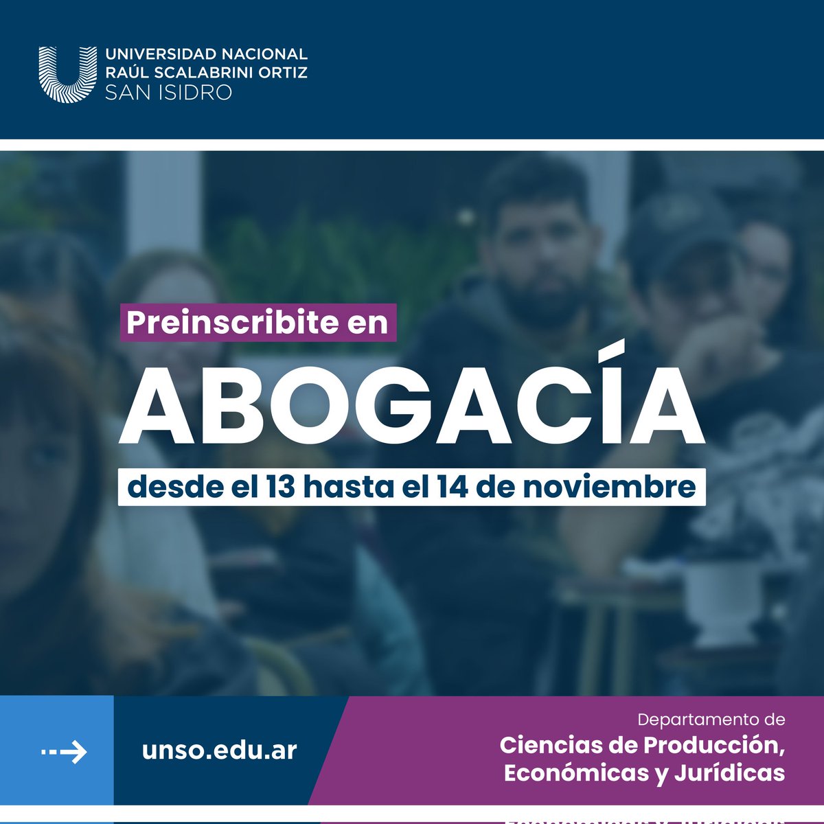 Universidad Nacional Scalabrini Ortiz (@unsanisidro) on Twitter photo 👉🏼 Inscribite a Abogacía y empezá en 2025.
💻 Preinscripción online: 13 y 14/11.
📄 Documentación: 14 al 15/11, de 14 a 20 h, aula 11, sede San Isidro.
🔗 Más info en unso.edu.ar/es/carreras
📧 Consultas: abogacia@unsanisidro.edu.ar
¡Te esperamos! 👉🏼 Inscribite a Abogacía y empezá en 2025.
💻 Preinscripción online: 13 y 14/11.
📄 Documentación: 14 al 15/11, de 14 a 20 h, aula 11, sede San Isidro.
🔗 Más info en unso.edu.ar/es/carreras
📧 Consultas: abogacia@unsanisidro.edu.ar
¡Te esperamos!