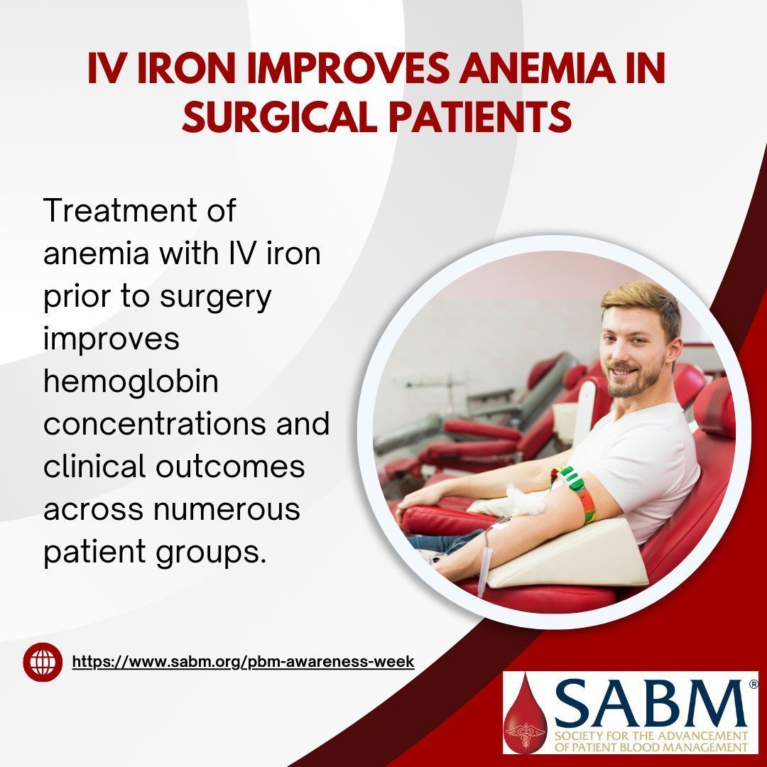 bloodmgmt's tweet photo. IV iron improves anemia in surgical patients
Treatment of anemia with IV iron prior to surgery improves hemoglobin concentrations and clinical outcomes across numerous patient groups.
https://t.co/u2pLQAIgK2
#PBMAW2024 #SABMPBMAwarenessWeek https://t.co/yjxeeybwLT