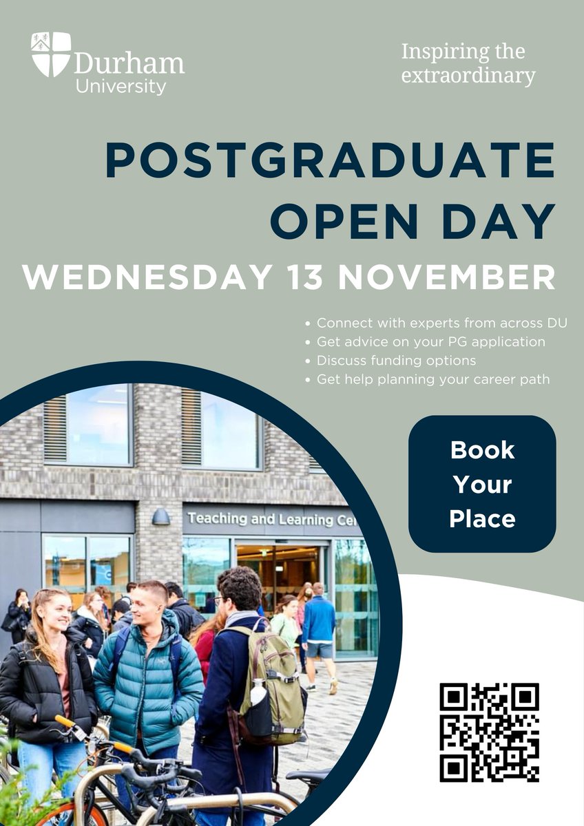 Durham History (@durham_history) on Twitter photo Are you interested in doing a Masters degree? Not ready to stop studying yet or simply want to broaden your historical knowledge? Then come and explore what we can offer you during the <a href="/durham_uni/">Durham University</a> PG open day this Nov 13th. Scan the QR code to learn more and book your place now. Are you interested in doing a Masters degree? Not ready to stop studying yet or simply want to broaden your historical knowledge? Then come and explore what we can offer you during the <a href="/durham_uni/">Durham University</a> PG open day this Nov 13th. Scan the QR code to learn more and book your place now.