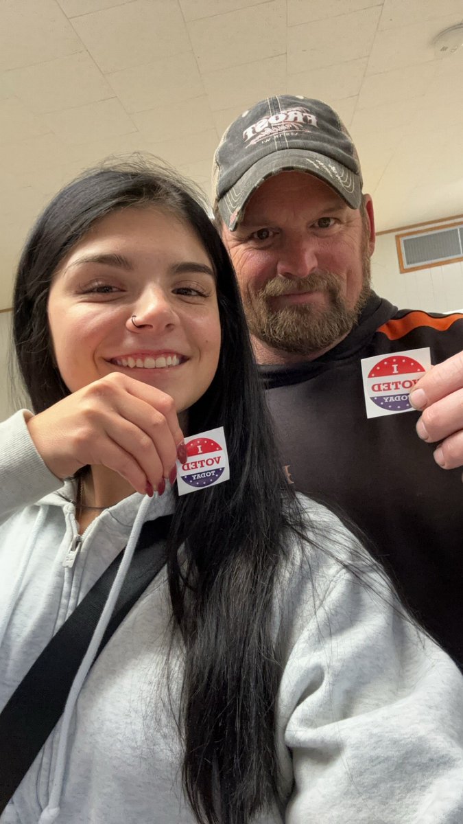 LabarreShi35906's tweet photo. Dad and daughter together, 1st time voter, Katelyn proudly cast her vote for Trump, red down the ticket, both her Dad & her! I helped her register to VOTE! Excited! #WinwithTrump #TrumpForce47WI @WisGOP https://t.co/AzjuKU8iUW