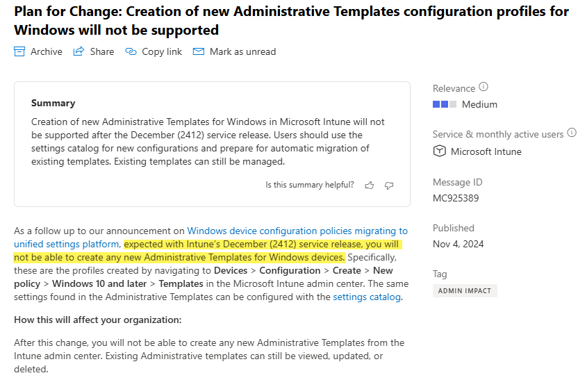 If you are using #MSIntune Administrative Templates, use the settings catalog for configuring new settings going forward

admin.microsoft.com/Adminportal/Ho…