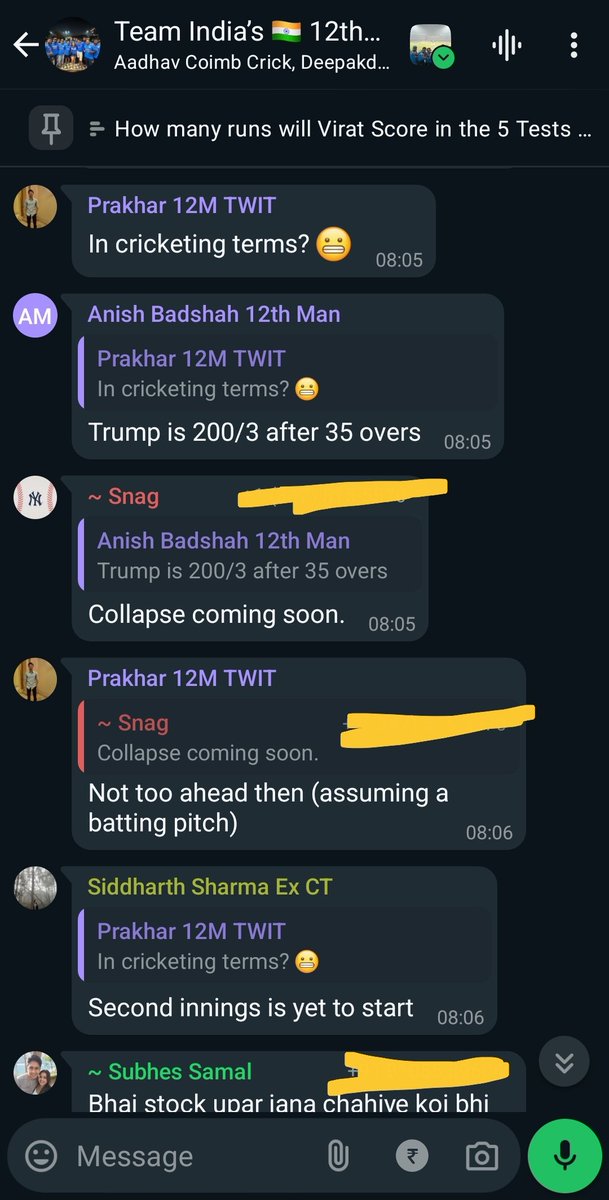 The chat this morning on the group, but normalised for cricketing conversations  

#USAElection2024