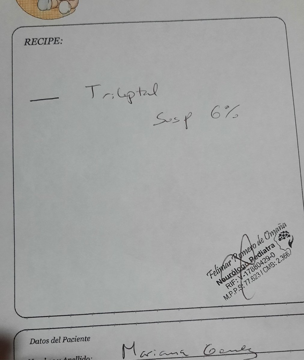Me duele mi cabecita y no puedo dormir 😔 por favor requiero trileptal susp 6% cada granito suma  este tratamiento s m termina cada 3 dias y es indefinido hasta nueva orden médica.
pago movil 
04245649764
17659326
mercantil 

Banesco 
04245649764
ci 14171258

Zelle al dm
