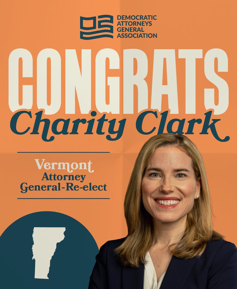 Democratic AGs (@democraticags) on Twitter photo Congrats AG <a href="/CharityForVT/">Charity Clark</a>! 🥳
From reproductive rights to data protection to holding big corporations accountable, AG Clark’s first term was full of victories. At DAGA, we could not be more excited to see what else she accomplishes as she continues to fight for Vermonters! Congrats AG <a href="/CharityForVT/">Charity Clark</a>! 🥳
From reproductive rights to data protection to holding big corporations accountable, AG Clark’s first term was full of victories. At DAGA, we could not be more excited to see what else she accomplishes as she continues to fight for Vermonters!