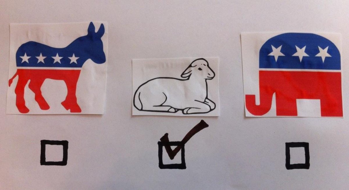 Our hope is not in the donkey of the Democrats or in the elephant of the Republicans. 

Our hope is in the Lamb. 

As the old hymn goes, “My hope is build on nothing less than Jesus’ blood and righteousness… on Christ the solid rock I stand, all other ground is sinking sand.”