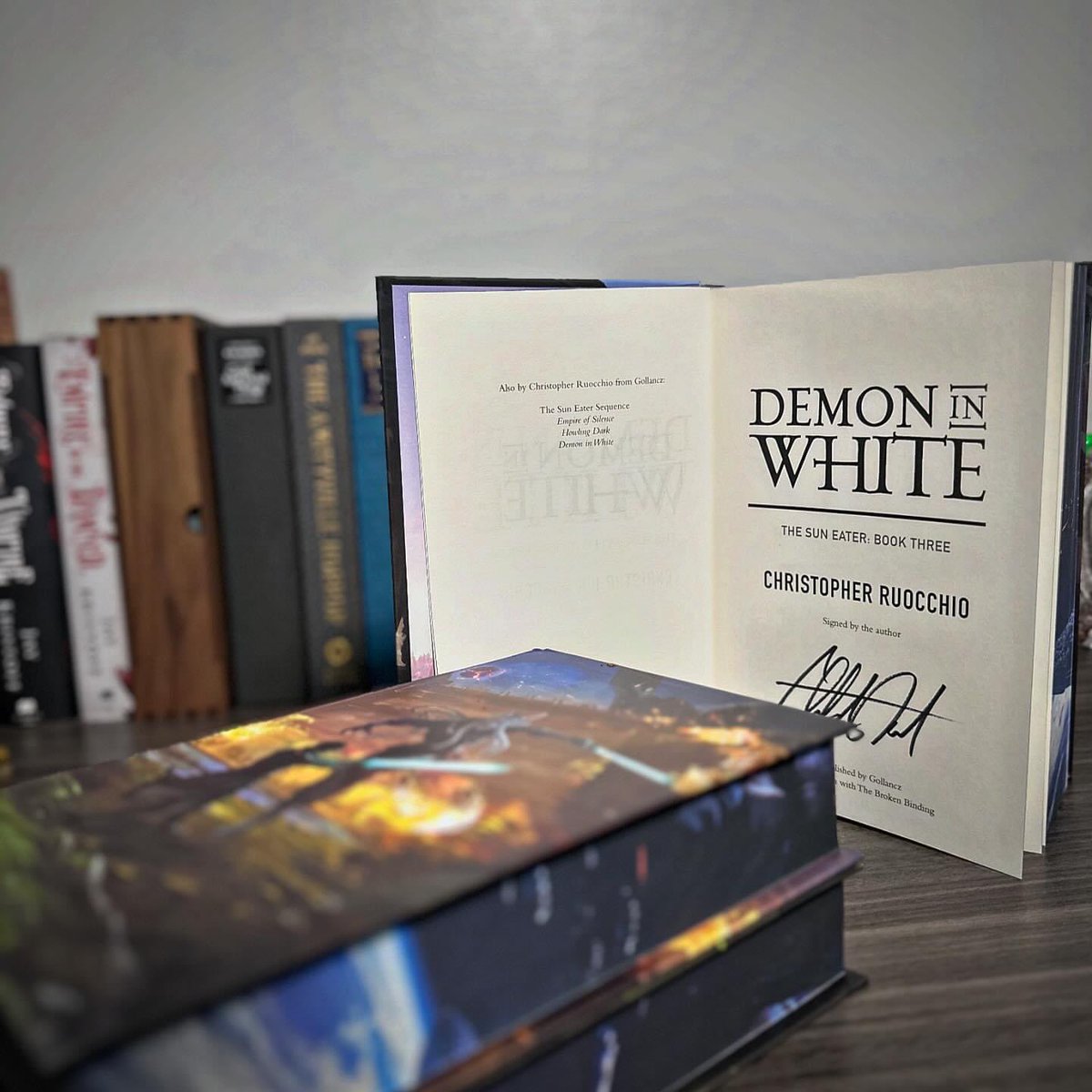 Books 1-3 of ‘The Sun Eater Series’ including, ‘Empire of Silence’ , ‘Howling Dark’ , &amp; ‘Demon in White’ featuring the <a href="/binding_broken/">The Broken Binding | Bookstore</a> special signed editions by the master himself Christopher Ruocchio  ☀️🪐👾