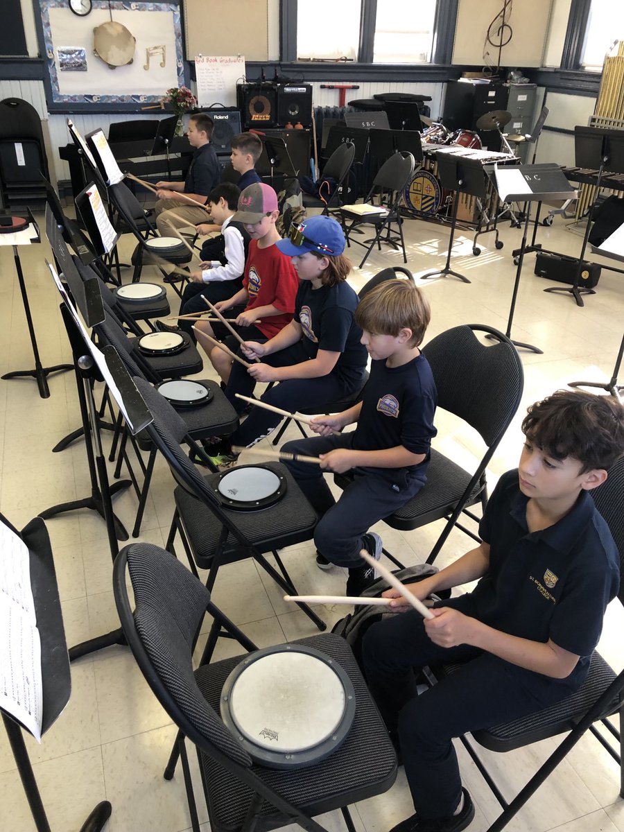 .⁦<a href="/StBonaventures/">St. Bon's 🇨🇦</a>⁩ Beginning Band percussionists are hard at work during sectional rehearsal. What a crew!!