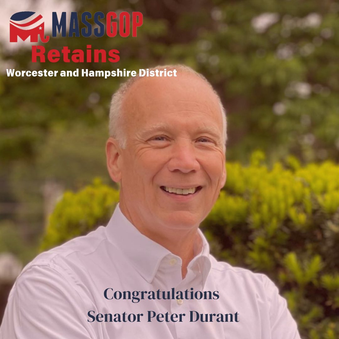 massgop's tweet photo. 🚨MASSGOP RETAINS 🚨 Congratulations to Senator @DurantForSenate on his re-election victory in the Worcester Hampshire District! Here’s to more years of strong leadership!
#mapoli #MassGOP https://t.co/hT3ha6De3z