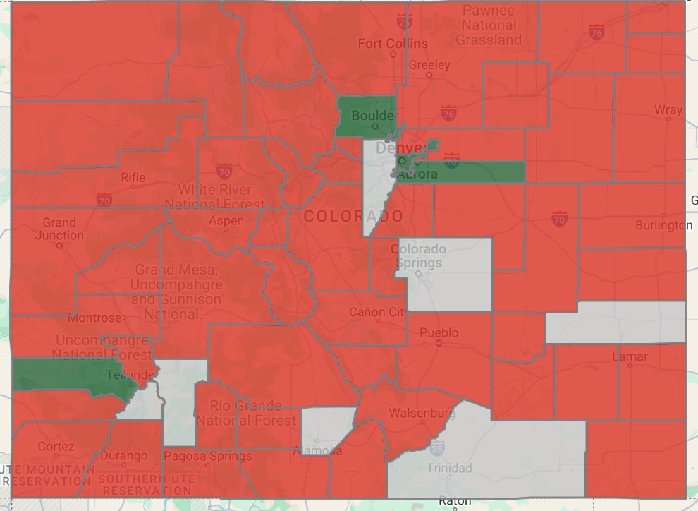 Here's the map so far for Prop 127, the mountain lion hunting ban. The measure is losing by nearly 11 percentage points. #copolitics