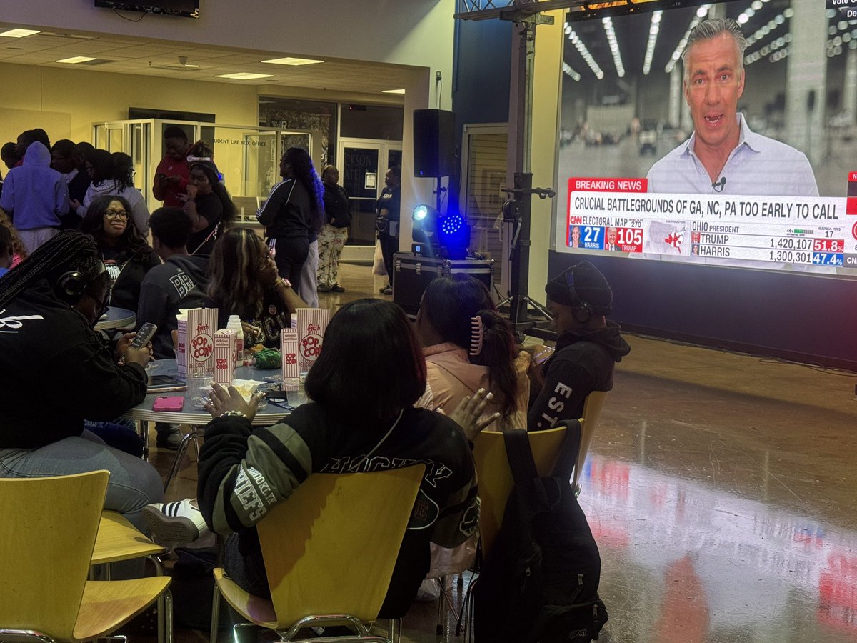 Hundreds of students at Jackson State University are gathered in the student union awaiting the outcome of the presidential election.