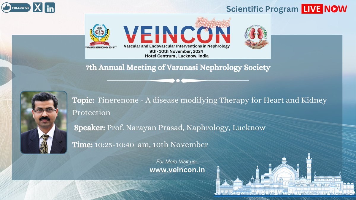 theveincon's tweet photo. Session 10 :

Key topics:
Dialysis Access Steal Syndrome – Prof. Digvijay Sharma
Innovations in Access Surgery in Eastern UP – Dr. Ashutosh Pandey
Heart &amp; Kidney Protection with Finerenone – Prof. Narayan Prasad
Xenotransplantation and Pig Kidney Transplant – Dr. Anjali Verma https://t.co/ez11MUoo5T