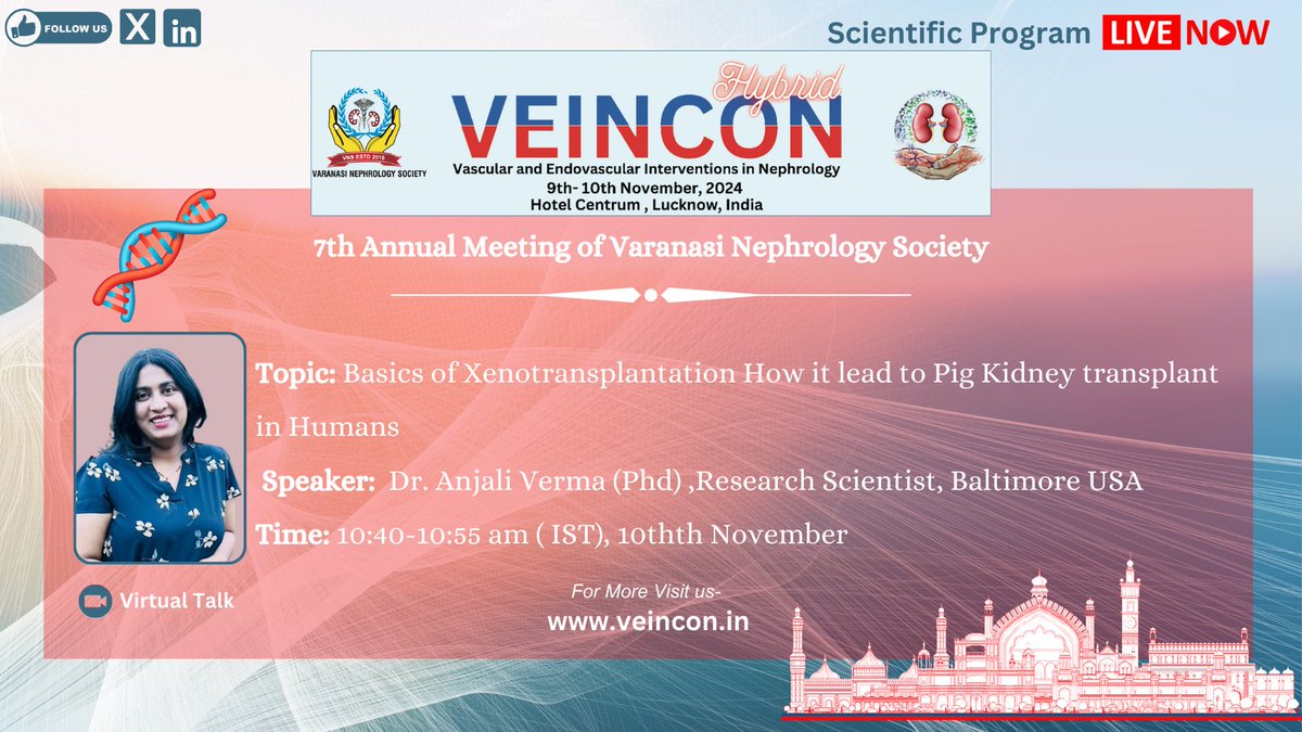 Session 10 :

Key topics:
Dialysis Access Steal Syndrome – Prof. Digvijay Sharma
Innovations in Access Surgery in Eastern UP – Dr. Ashutosh Pandey
Heart &amp; Kidney Protection with Finerenone – Prof. Narayan Prasad
Xenotransplantation and Pig Kidney Transplant – Dr. Anjali Verma