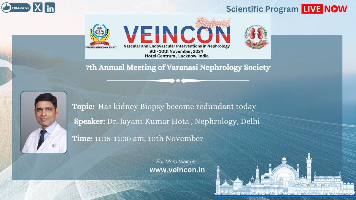theveincon's tweet photo. Session 11 at VEINCON 2024: Catheter Management

Key topics:

Kidney Biopsy: Still Relevant? – Dr. Jayant Kumar Hota
Tunneled Hemodialysis Catheter Designs – Dr. Vishal Pooniya
Managing Catheter-Related Atrial Thrombus – Dr. Ashwini Gadde
📅 November 10, 2024
 #VEINCON2024 https://t.co/lniF9nMj1k