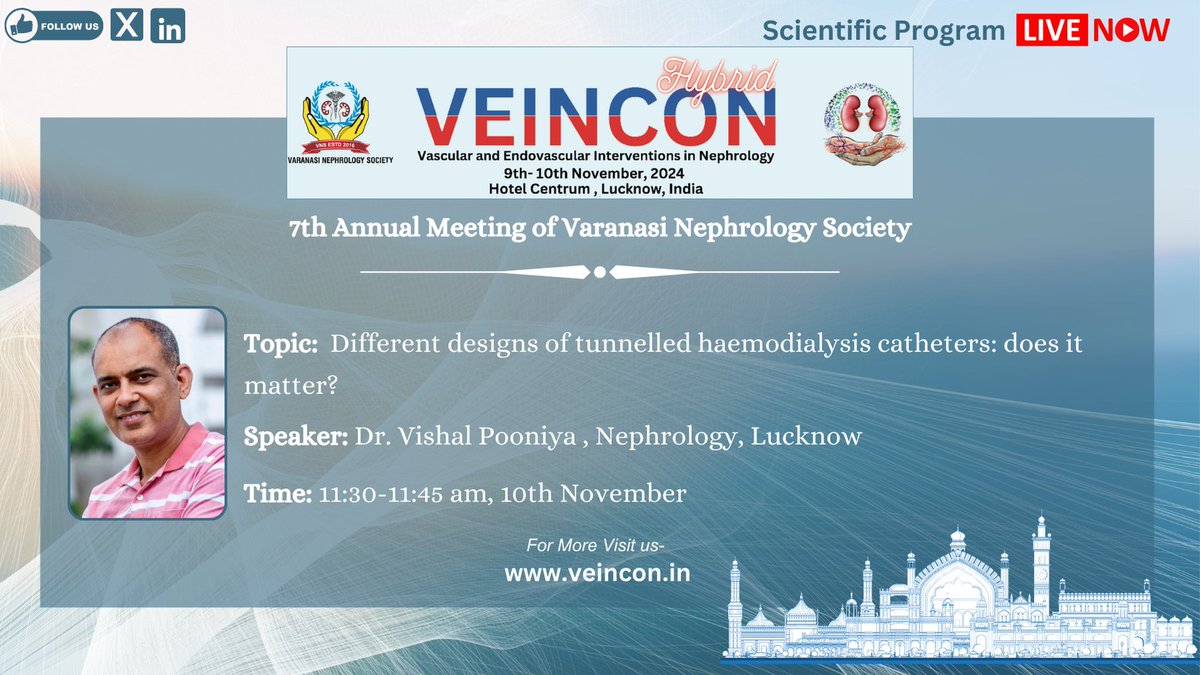 theveincon's tweet photo. Session 11 at VEINCON 2024: Catheter Management

Key topics:

Kidney Biopsy: Still Relevant? – Dr. Jayant Kumar Hota
Tunneled Hemodialysis Catheter Designs – Dr. Vishal Pooniya
Managing Catheter-Related Atrial Thrombus – Dr. Ashwini Gadde
📅 November 10, 2024
 #VEINCON2024 https://t.co/lniF9nMj1k
