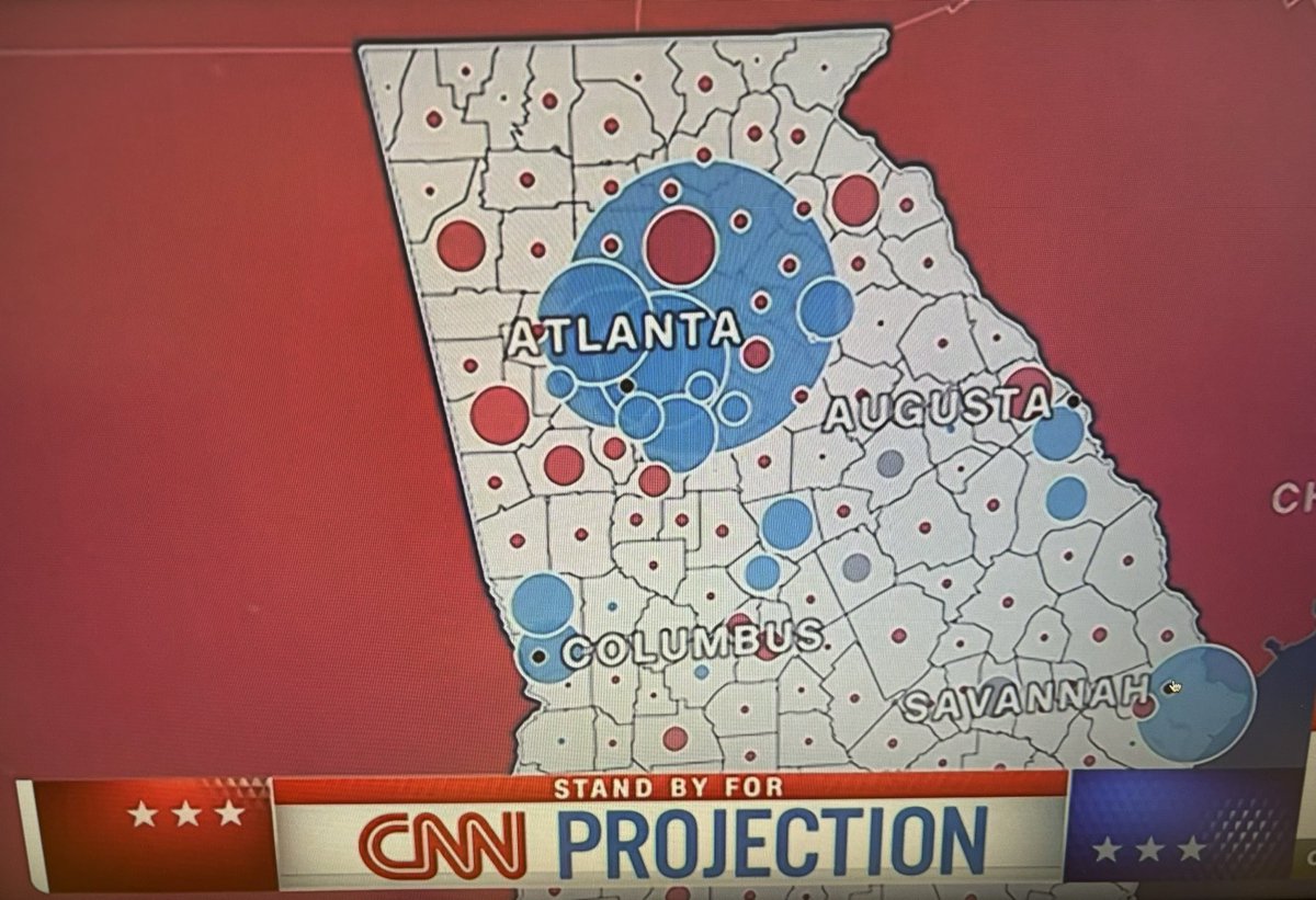 The blue bubbles are still outstanding votes in GA. Trump is leading by the same amount he did in 2020 and by that Saturday we overtook his lead. Stay calm.