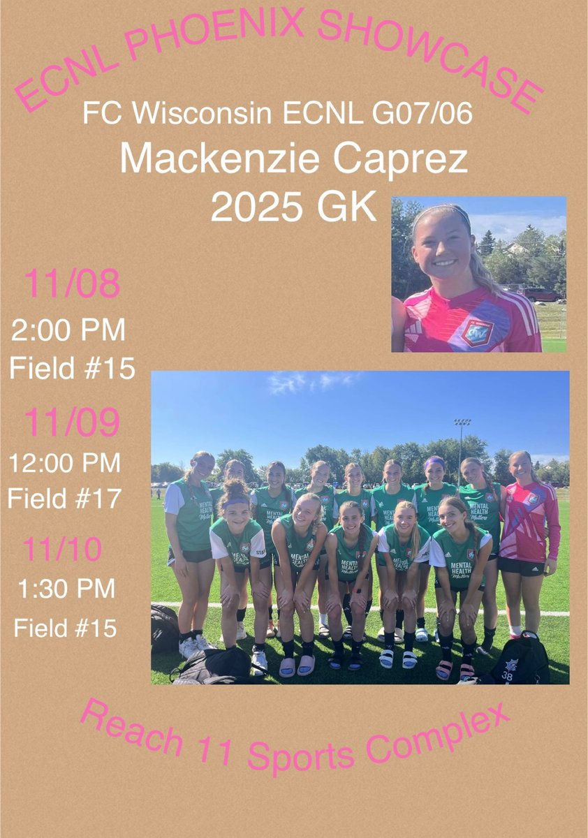 mackenziecaprez's tweet photo. @ImYouthSoccer Can’t wait for #ECNLPHX ! https://t.co/X1Gxa0Fy8V