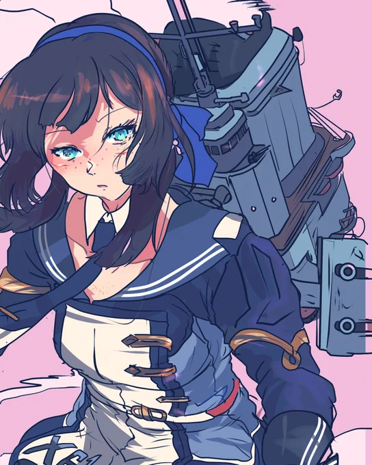 モガドールむちむち合同のメイン絵ラフ出来た毎度艤装がイミフで大変...これ加筆してあと描きたい要素加えて... 