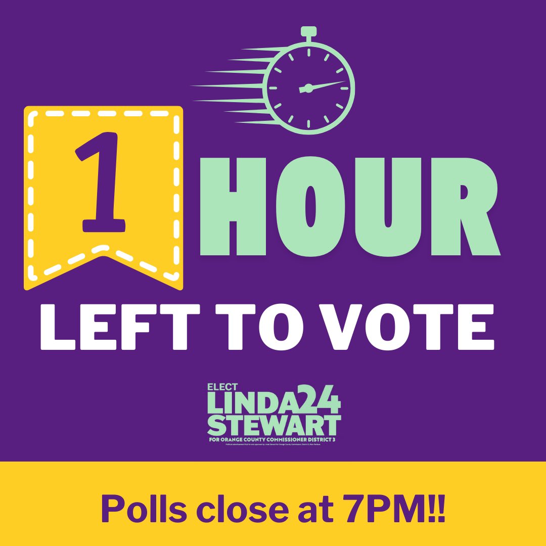 ⏰ Polls Close in 1 Hour! Remember as long as you’re in line by 7 PM, you can vote! 

🗳️Find your polling location at ocfelections.gov and #vote!🌟