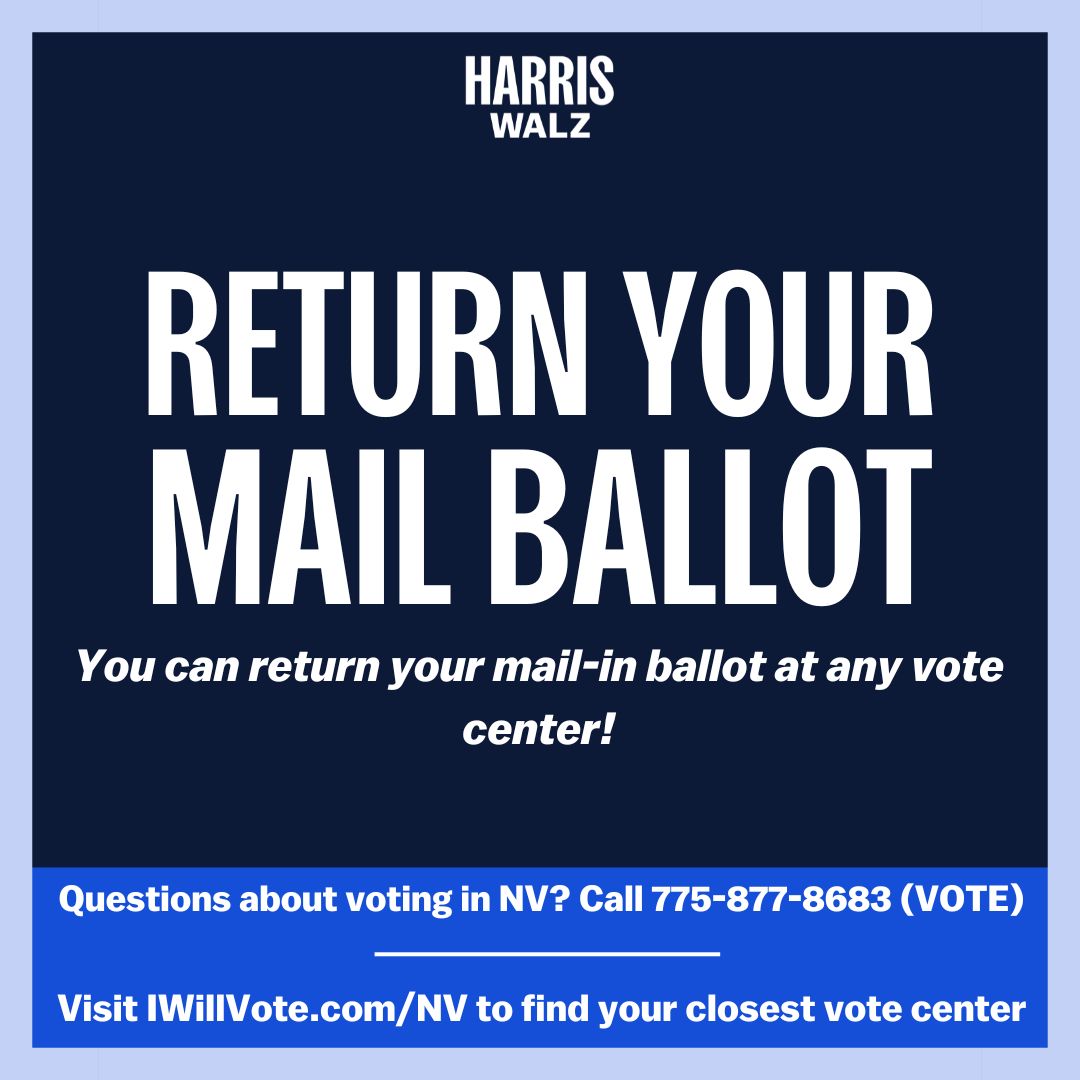 Still holding onto your mail ballot?

No worries—just bring your mail ballot to a drop box at a vote center. Let’s get it done!

#KamalaForNV 

iwillvote.com/nv