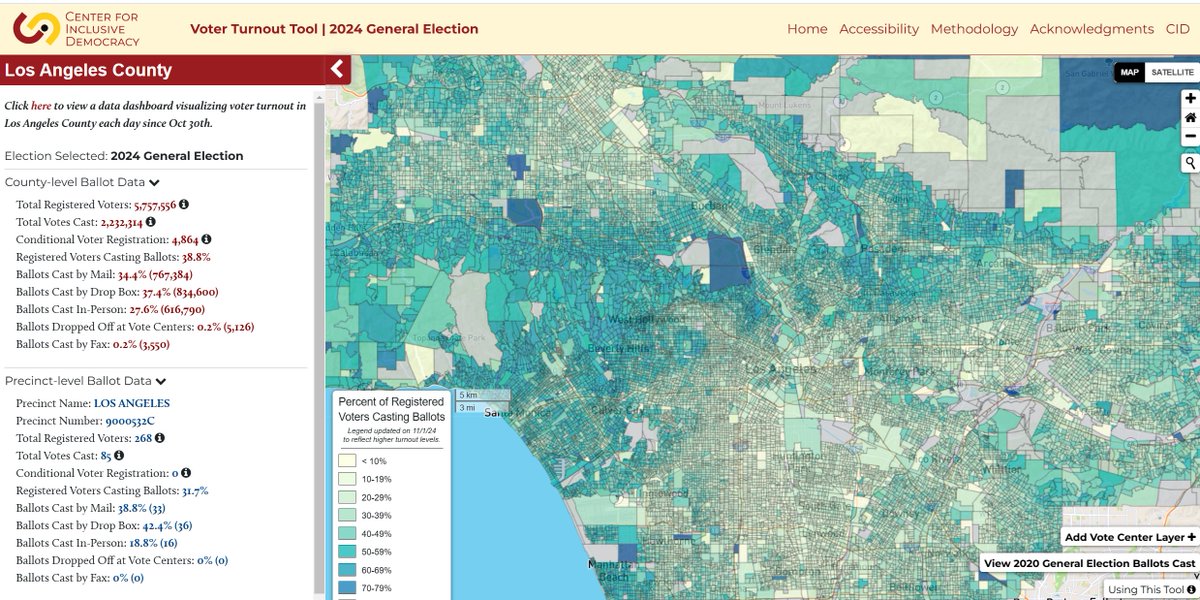 USC Center for Inclusive Democracy (@cid_usc) on Twitter photo LA County turnout currently at 38.8%. See
<a href="/CID_USC/">USC Center for Inclusive Democracy</a> 's LA County Voter Turnout Tool. As of 1:45 pm today, about 2.2 mil ballots cast. See turnout in each precinct & vote center. And see community demographic data layers on the interactive mapping tool. cavote.cidvoterturnouttool.org LA County turnout currently at 38.8%. See
<a href="/CID_USC/">USC Center for Inclusive Democracy</a> 's LA County Voter Turnout Tool. As of 1:45 pm today, about 2.2 mil ballots cast. See turnout in each precinct & vote center. And see community demographic data layers on the interactive mapping tool. cavote.cidvoterturnouttool.org