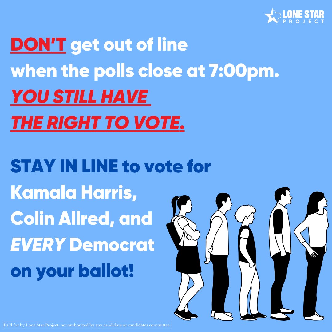 lsptex's tweet photo. If you’re still in line, stay in line!

Make sure your vote for every Democrat gets counted! https://t.co/Pank82ERui