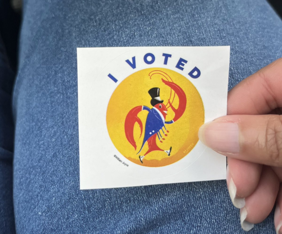 The Louisiana ‘I Voted’ sticker was designed by William Joyce who gave us, among other wonderful things, ‘Rolie Polie Olie’, ‘Rise of the Guardians’ and ‘Meet The Robinsons’ so I feel like our state sticker won for this election cycle.

The crawfish is named Marc DeBallot btw! 😊