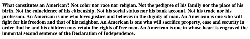 ASchwtzr's tweet photo. On this election day I want to share an excerpt from a speech that had a profound impact on me, "What is an American?" by Harold Ickes. It was delivered in 1941 when the country was debating entering the war; and I first read it in the months before my citizenship test. https://t.co/DtXHLzvCnj